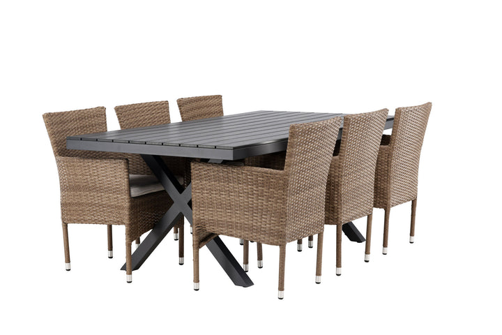 Venture Home Garcia Diningtable Alumnium - Black / Rectangular 100*200* +Malina Diningchair Alumnium - Nature / Wicker _6