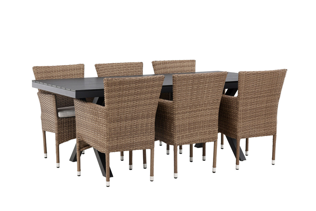 Venture Home Garcia Diningtable Alumnium - Black / Rectangular 100*200* +Malina Diningchair Alumnium - Nature / Wicker _6