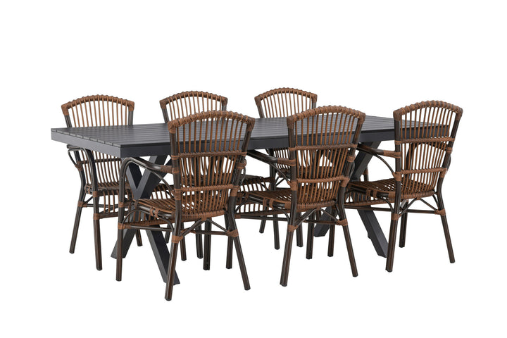 Venture Home Garcia Diningtable Alumnium - Black / Rectangular 100*200* +Galera Diningchair Aluminium - Brown / Wicker _6
