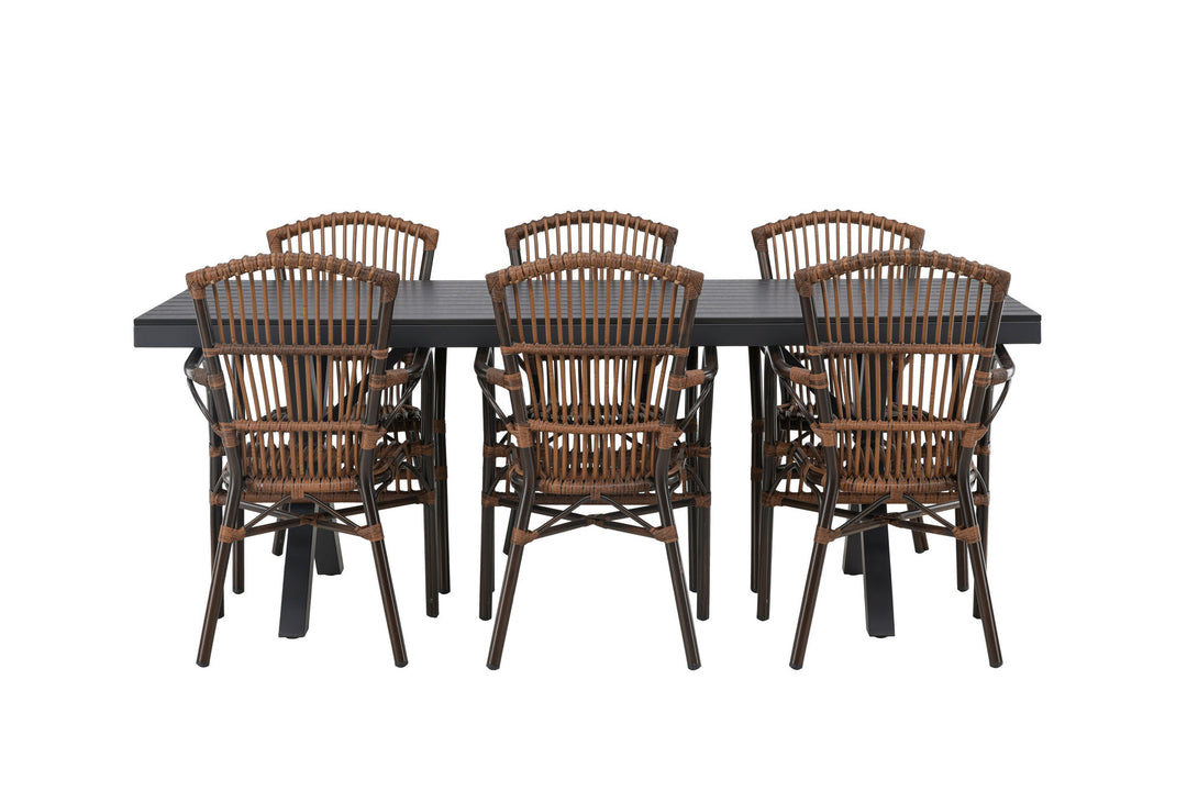 Venture Home Garcia Diningtable Alumnium - Black / Rectangular 100*200* +Galera Diningchair Aluminium - Brown / Wicker _6