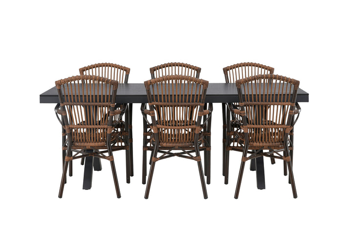 Venture Home Garcia Diningtable Alumnium - Black / Rectangular 100*200* +Galera Diningchair Aluminium - Brown / Wicker _6