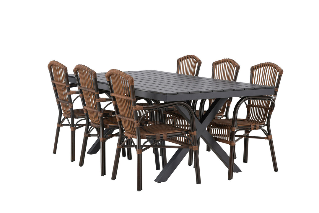 Venture Home Garcia Diningtable Alumnium - Black / Rectangular 100*200* +Galera Diningchair Aluminium - Brown / Wicker _6