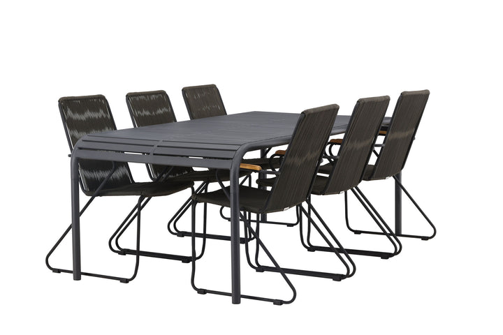 Venture Home Borneo Diningtable Aluminium - Black / Rectangular 100*200* +Bois Diningchair Steel - Black / Dark Grey Rope _6