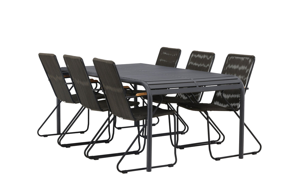 Venture Home Borneo Diningtable Aluminium - Black / Rectangular 100*200* +Bois Diningchair Steel - Black / Dark Grey Rope _6