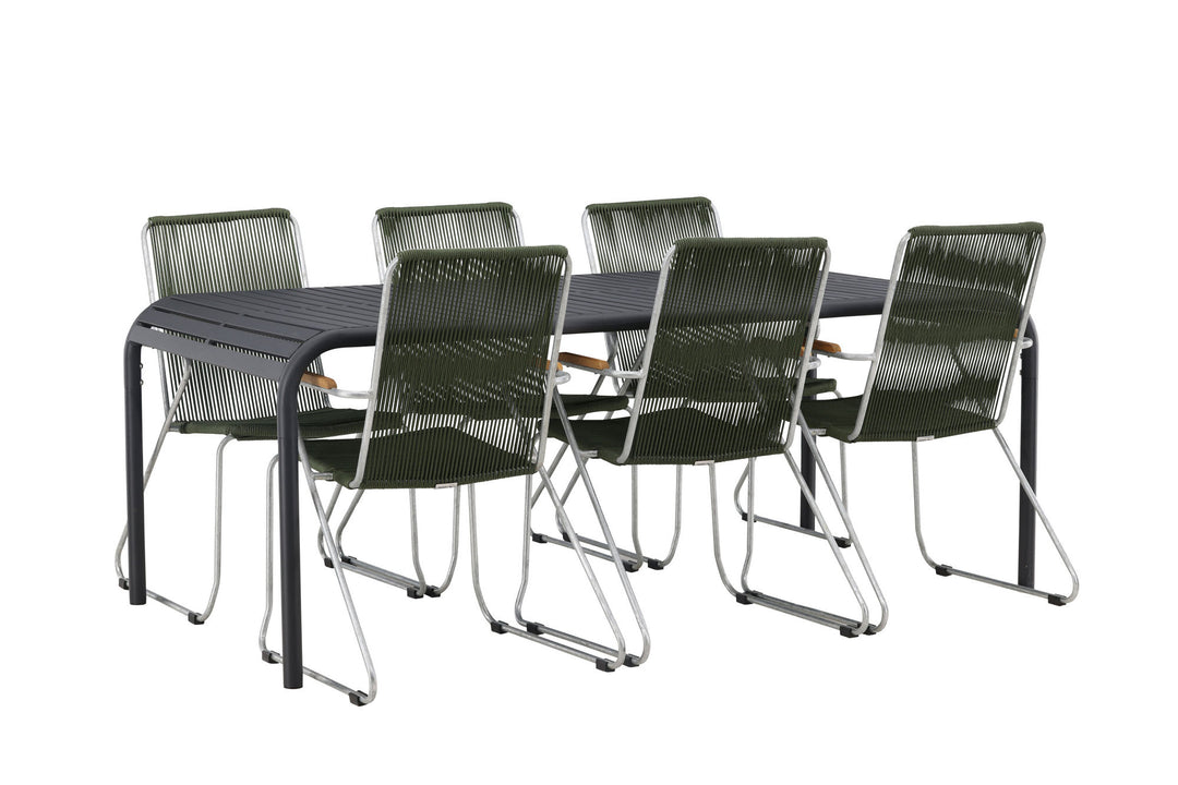 Venture Home Borneo Diningtable Aluminium - Black / Rectangular 100*200* +Bois Diningchair Steel - Silver / Green Rope _6