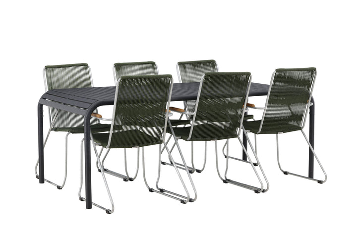 Venture Home Borneo Diningtable Aluminium - Black / Rectangular 100*200* +Bois Diningchair Steel - Silver / Green Rope _6