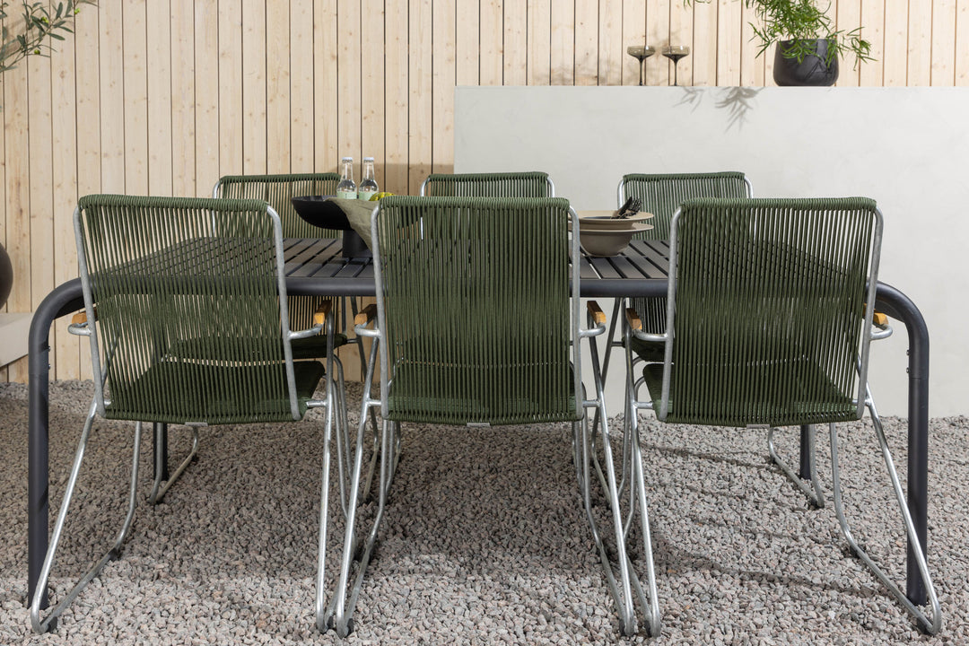 Venture Home Borneo Diningtable Aluminium - Black / Rectangular 100*200* +Bois Diningchair Steel - Silver / Green Rope _6