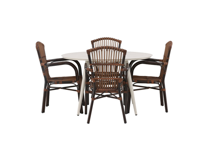Venture Home Lina Dining Table - Beige - Round 120 cm +Galera Diningchair Aluminium - Brown / Wicker _4