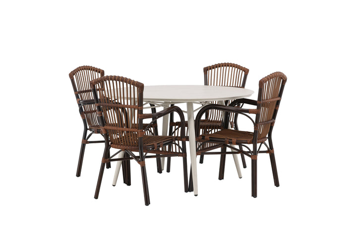 Venture Home Lina Dining Table - Beige - Round 120 cm +Galera Diningchair Aluminium - Brown / Wicker _4