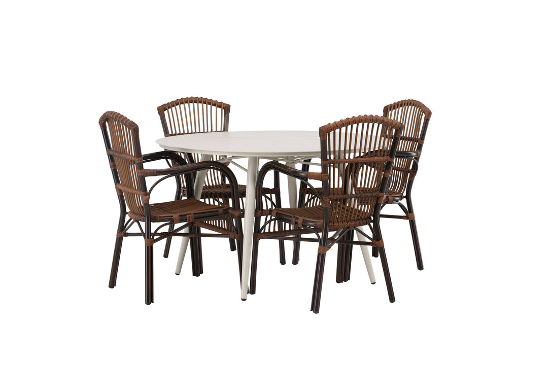 Venture Home Lina Dining Table - Beige - Round 120 cm +Galera Diningchair Aluminium - Brown / Wicker _4