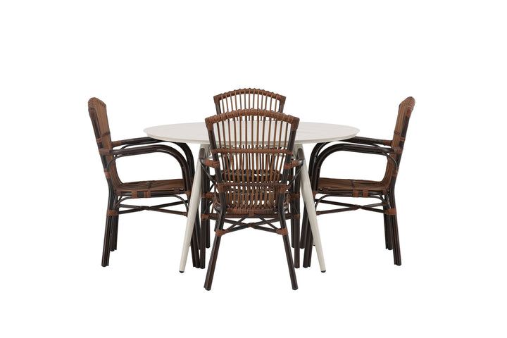 Venture Home Lina Dining Table - Beige - Round 120 cm +Galera Diningchair Aluminium - Brown / Wicker _4