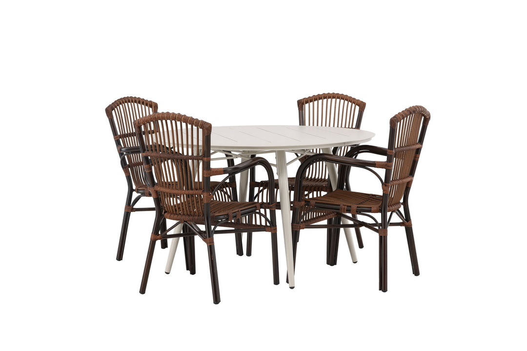 Venture Home Lina Dining Table - Beige - Round 120 cm +Galera Diningchair Aluminium - Brown / Wicker _4