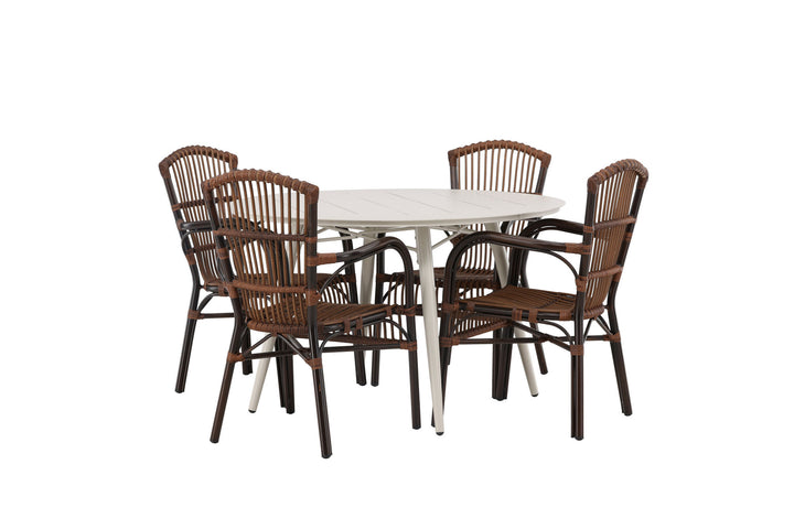 Venture Home Lina Dining Table - Beige - Round 120 cm +Galera Diningchair Aluminium - Brown / Wicker _4