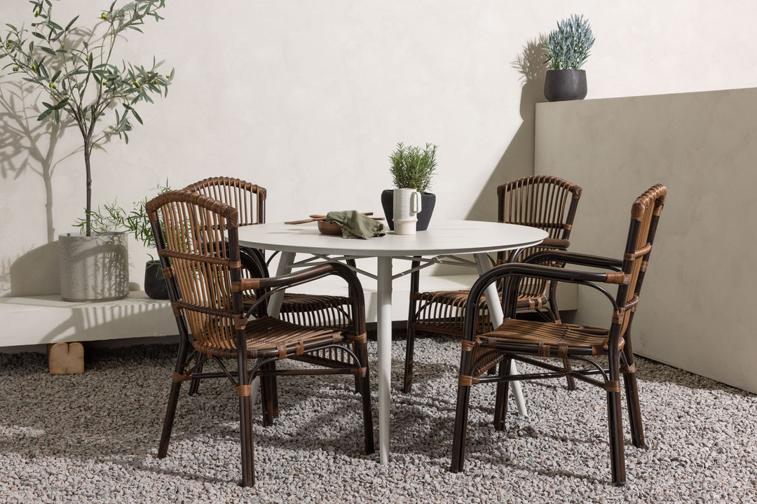 Venture Home Lina Dining Table - Beige - Round 120 cm +Galera Diningchair Aluminium - Brown / Wicker _4