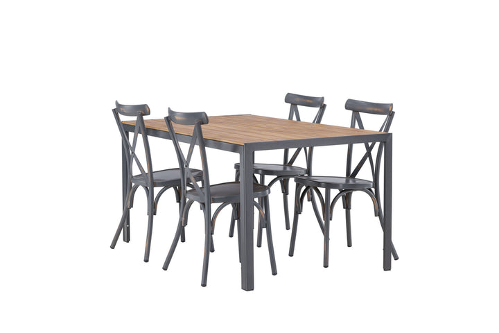 Venture Home Break Diningtable Alumnium - Black / Nature Rectangular 90*150* +Tablas Diningchair Aluminium - Black / _4