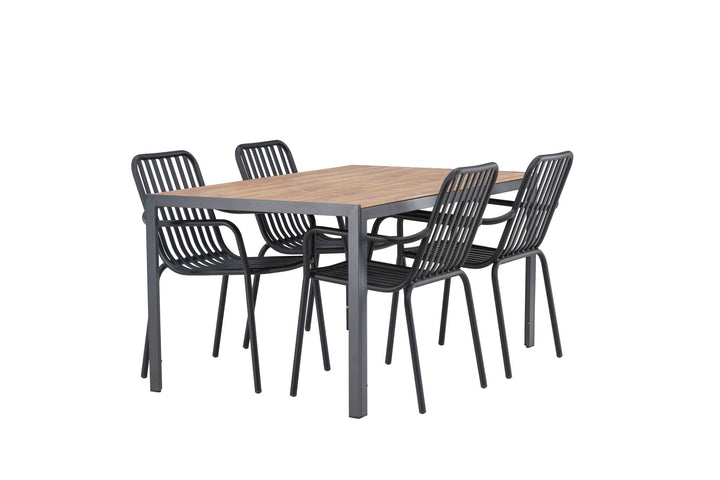 Venture Home Break Diningtable Alumnium - Black / Nature Rectangular 90*150* +Peking Diningchair Aluminium - Black / _4