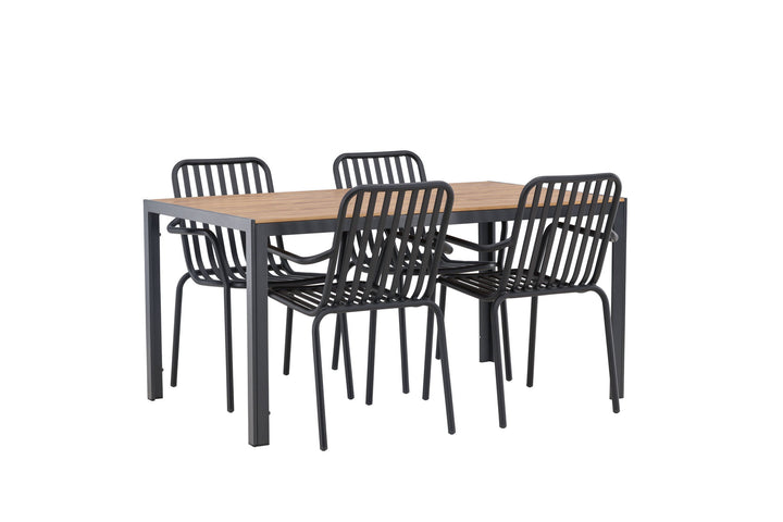 Venture Home Break Diningtable Alumnium - Black / Nature Rectangular 90*150* +Peking Diningchair Aluminium - Black / _4