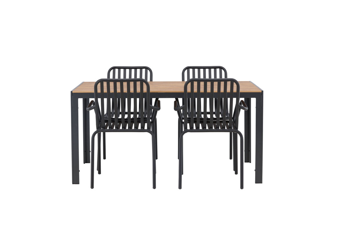 Venture Home Break Diningtable Alumnium - Black / Nature Rectangular 90*150* +Peking Diningchair Aluminium - Black / _4