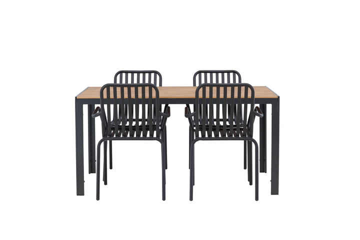 Venture Home Break Diningtable Alumnium - Black / Nature Rectangular 90*150* +Peking Diningchair Aluminium - Black / _4