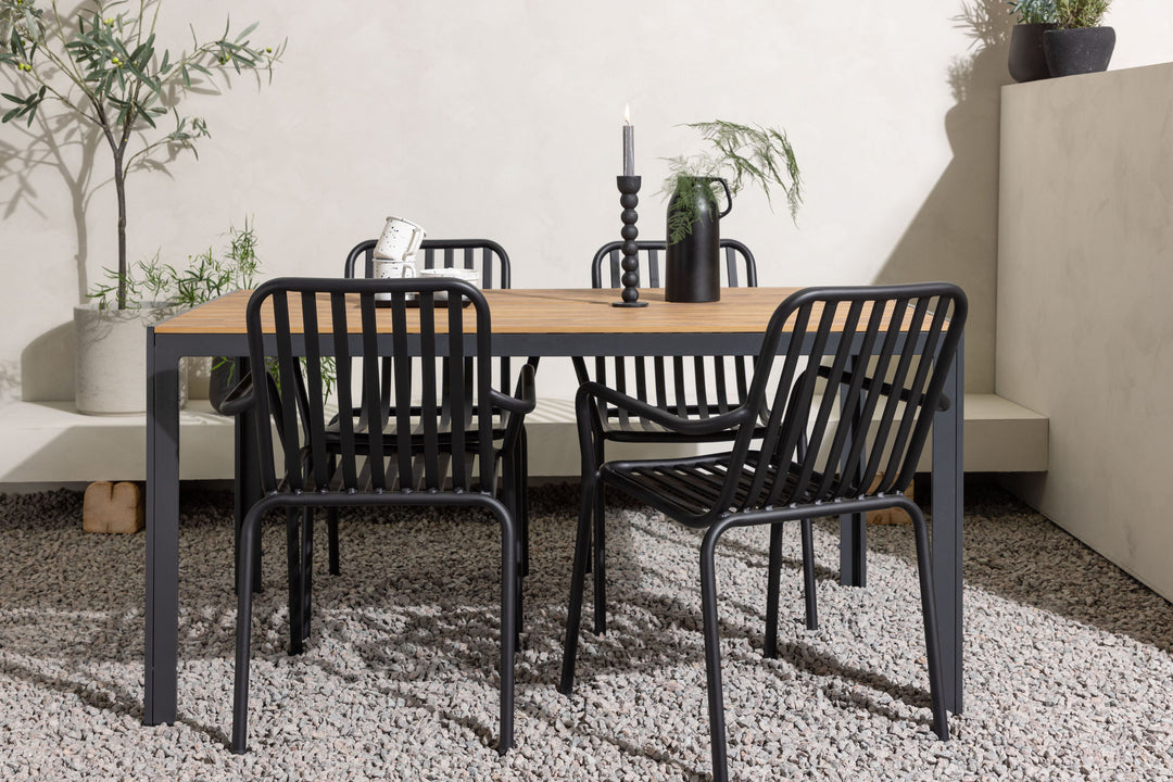 Venture Home Break Diningtable Alumnium - Black / Nature Rectangular 90*150* +Peking Diningchair Aluminium - Black / _4