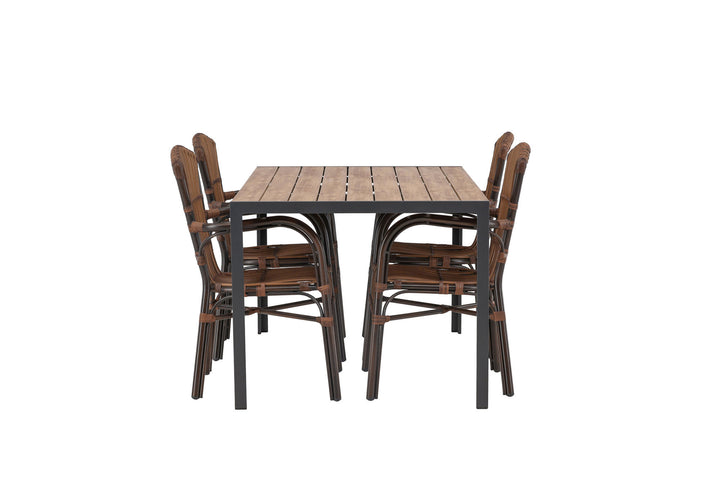 Venture Home Break Diningtable Alumnium - Black / Nature Rectangular 90*150* +Galera Diningchair Aluminium - Brown / Wicker _4
