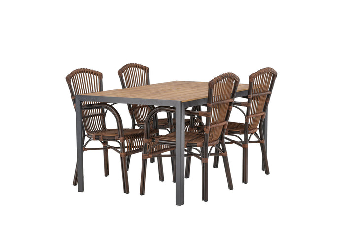 Venture Home Break Diningtable Alumnium - Black / Nature Rectangular 90*150* +Galera Diningchair Aluminium - Brown / Wicker _4