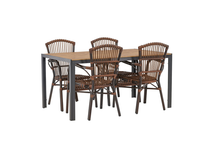 Venture Home Break Diningtable Alumnium - Black / Nature Rectangular 90*150* +Galera Diningchair Aluminium - Brown / Wicker _4