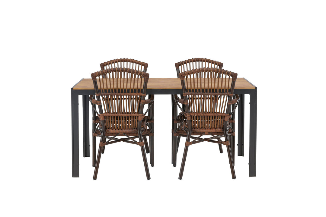 Venture Home Break Diningtable Alumnium - Black / Nature Rectangular 90*150* +Galera Diningchair Aluminium - Brown / Wicker _4