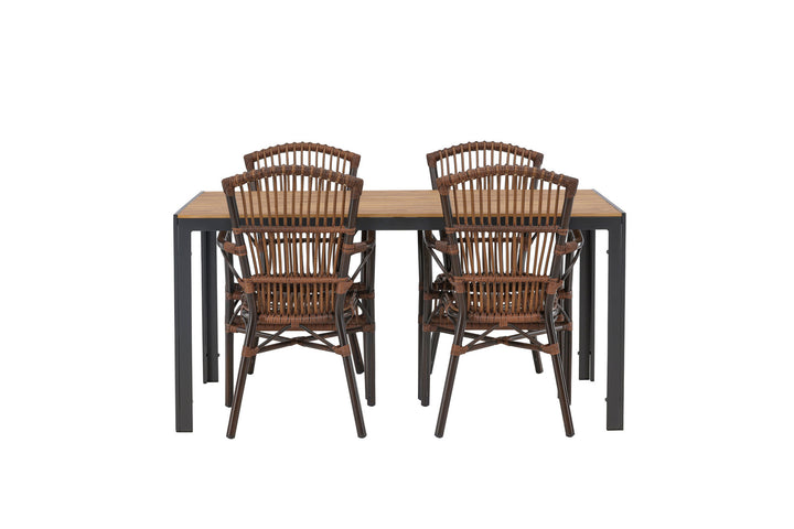 Venture Home Break Diningtable Alumnium - Black / Nature Rectangular 90*150* +Galera Diningchair Aluminium - Brown / Wicker _4