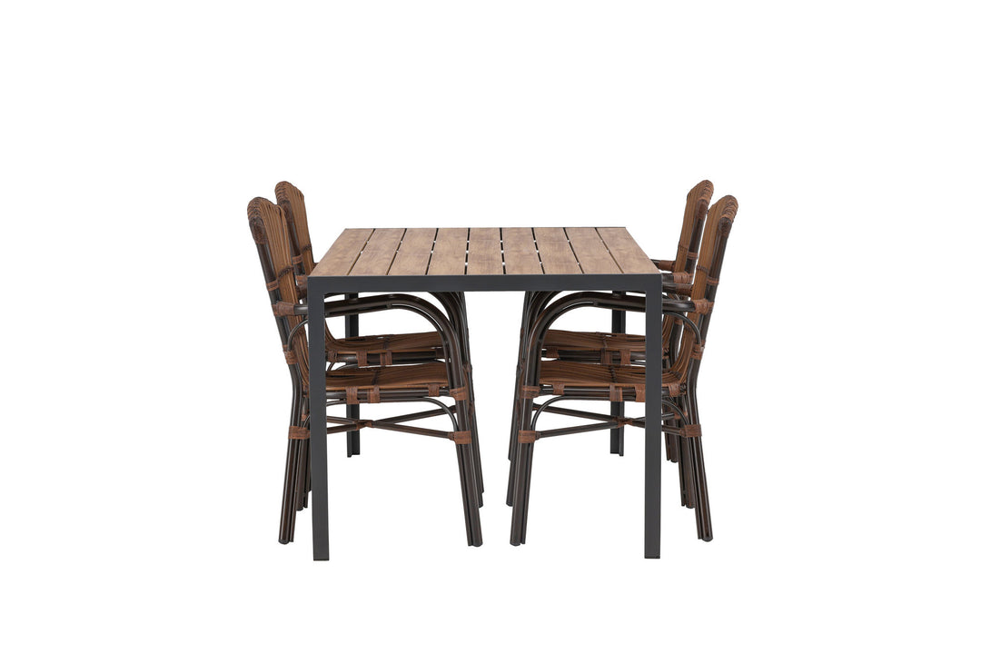 Venture Home Break Diningtable Alumnium - Black / Nature Rectangular 90*150* +Galera Diningchair Aluminium - Brown / Wicker _4