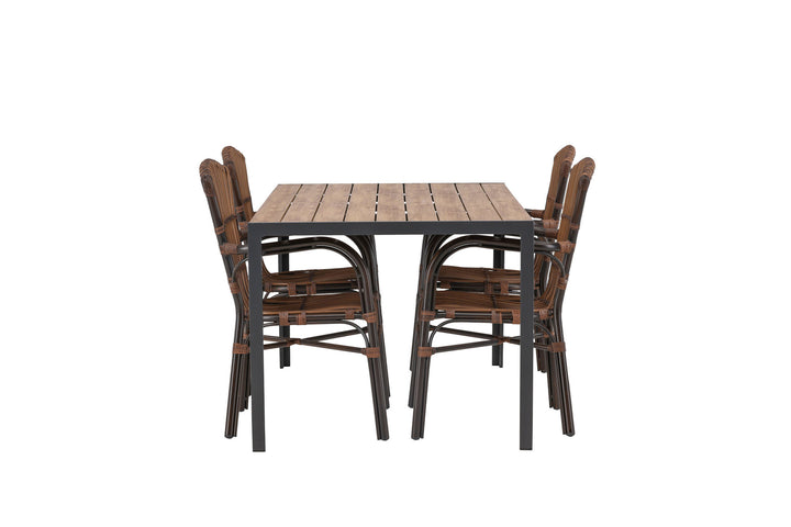 Venture Home Break Diningtable Alumnium - Black / Nature Rectangular 90*150* +Galera Diningchair Aluminium - Brown / Wicker _4