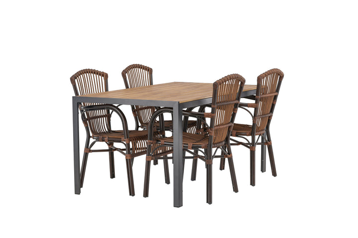 Venture Home Break Diningtable Alumnium - Black / Nature Rectangular 90*150* +Galera Diningchair Aluminium - Brown / Wicker _4
