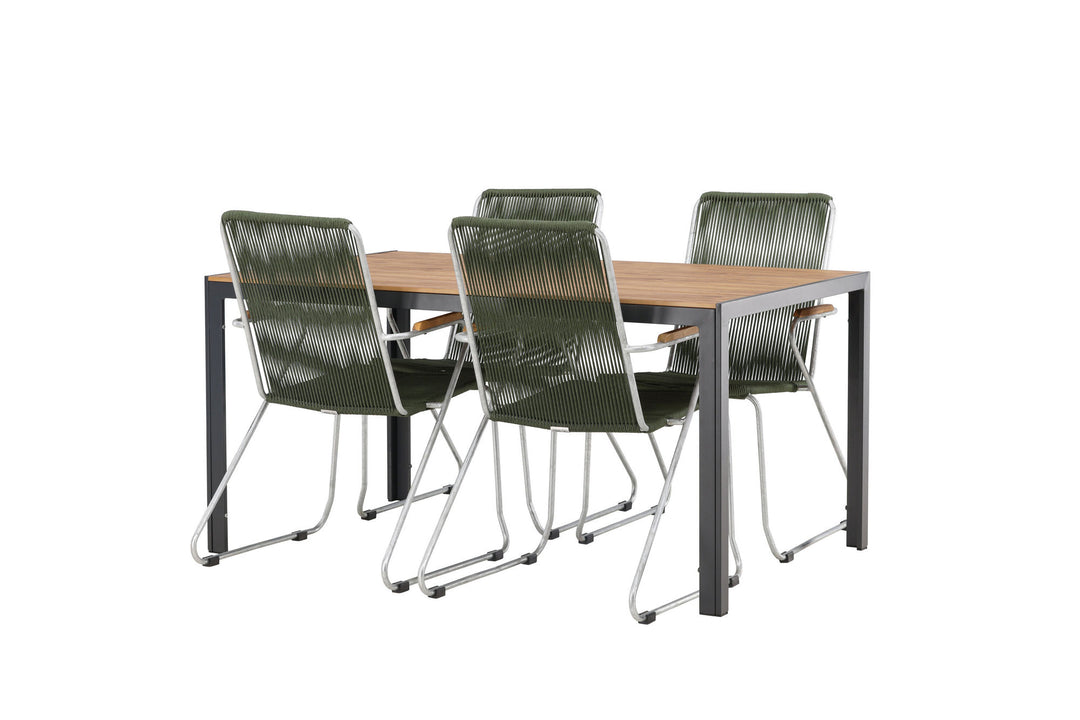 Venture Home Break Diningtable Alumnium - Black / Nature Rectangular 90*150* +Bois Diningchair Steel - Silver / Green Rope _4