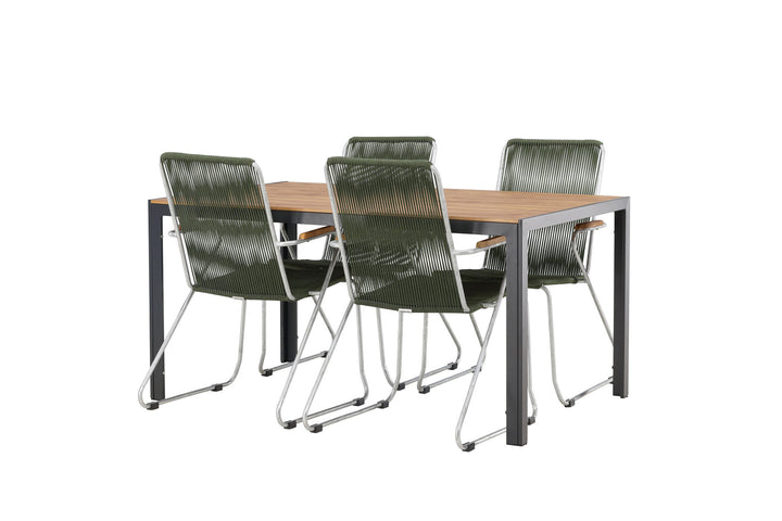 Venture Home Break Diningtable Alumnium - Black / Nature Rectangular 90*150* +Bois Diningchair Steel - Silver / Green Rope _4