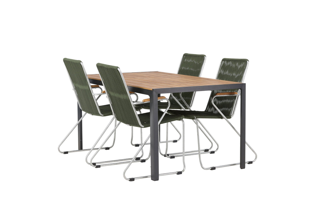 Venture Home Break Diningtable Alumnium - Black / Nature Rectangular 90*150* +Bois Diningchair Steel - Silver / Green Rope _4