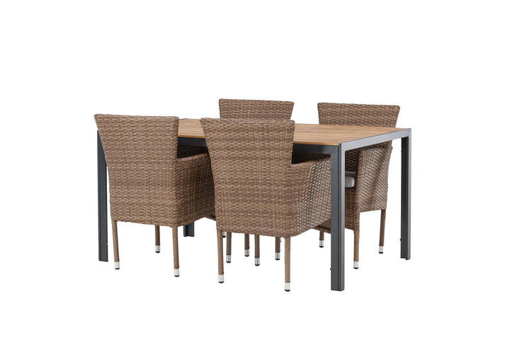 Venture Home Break Diningtable Alumnium - Black / Nature Rectangular 90*150* +Malina Diningchair Alumnium - Nature / Wicker _4