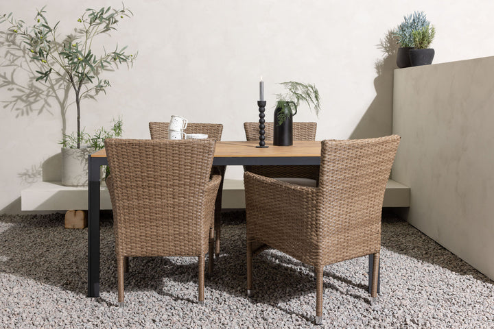Venture Home Break Diningtable Alumnium - Black / Nature Rectangular 90*150* +Malina Diningchair Alumnium - Nature / Wicker _4