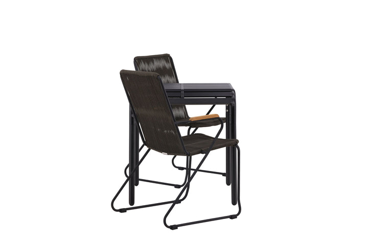Venture Home Borneo Cafetable Aluminium - Black / Kvadrat 70*70* +Bois Diningchair Steel - Black / Dark Grey Rope _2