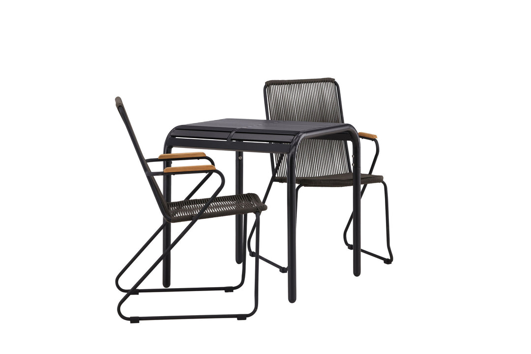 Venture Home Borneo Cafetable Aluminium - Black / Kvadrat 70*70* +Bois Diningchair Steel - Black / Dark Grey Rope _2