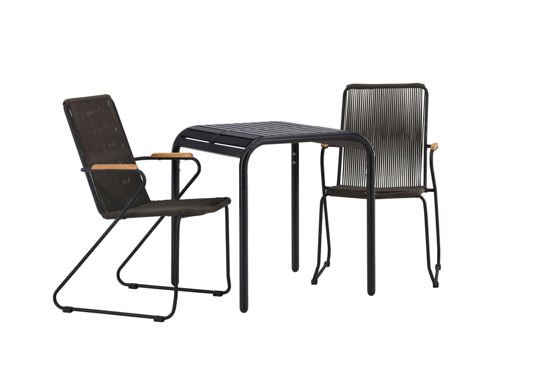 Venture Home Borneo Cafetable Aluminium - Black / Kvadrat 70*70* +Bois Diningchair Steel - Black / Dark Grey Rope _2