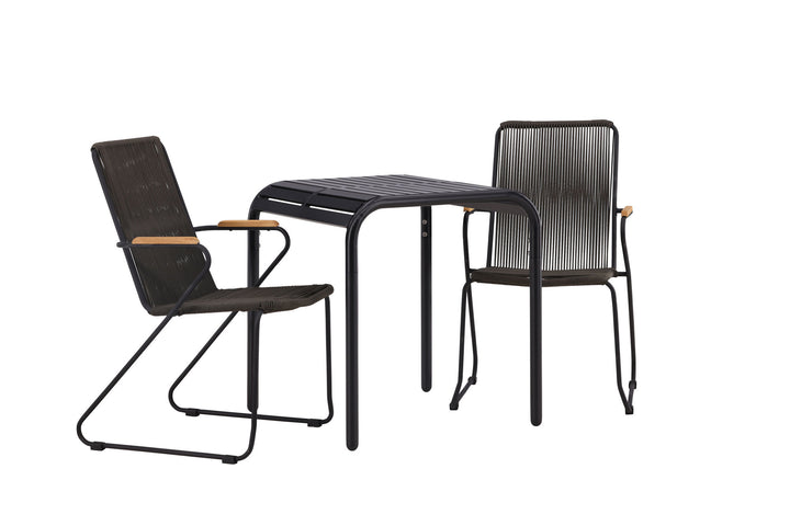 Venture Home Borneo Cafetable Aluminium - Black / Kvadrat 70*70* +Bois Diningchair Steel - Black / Dark Grey Rope _2