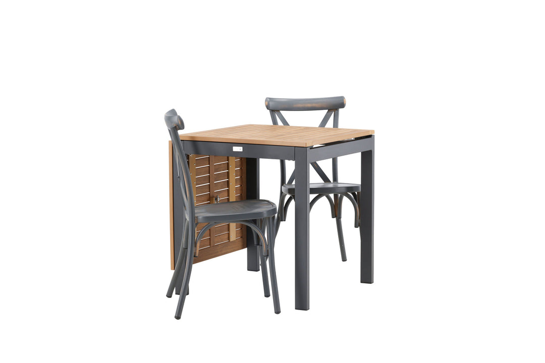 Venture Home Diego Cafetable Aluminium - Black / Brown Aintwood - Rectangular 70*70/130* +Tablas Diningchair Aluminium - Black / _2