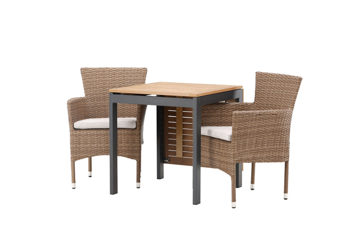 Venture Home Diego Cafetable Aluminium - Black / Brown Aintwood - Rectangular 70*70/130* +Malina Diningchair Alumnium - Nature / Wicker _2