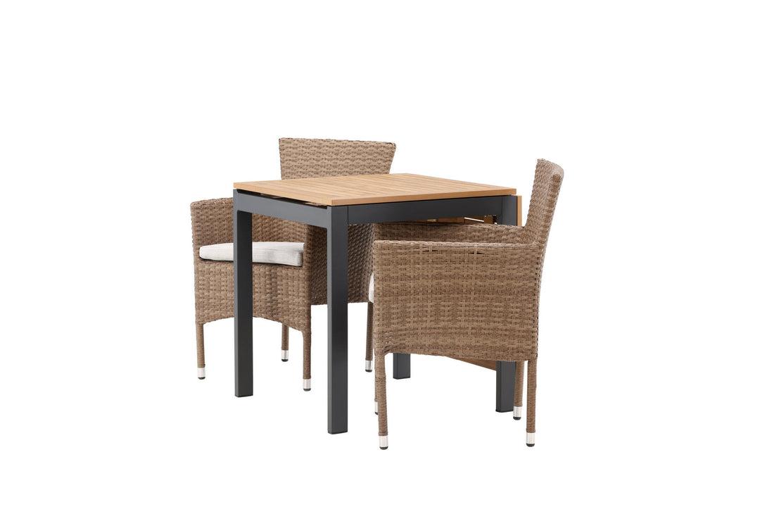 Venture Home Diego Cafetable Aluminium - Black / Brown Aintwood - Rectangular 70*70/130* +Malina Diningchair Alumnium - Nature / Wicker _2