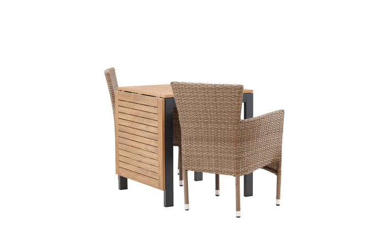 Venture Home Diego Cafetable Aluminium - Black / Brown Aintwood - Rectangular 70*70/130* +Malina Diningchair Alumnium - Nature / Wicker _2
