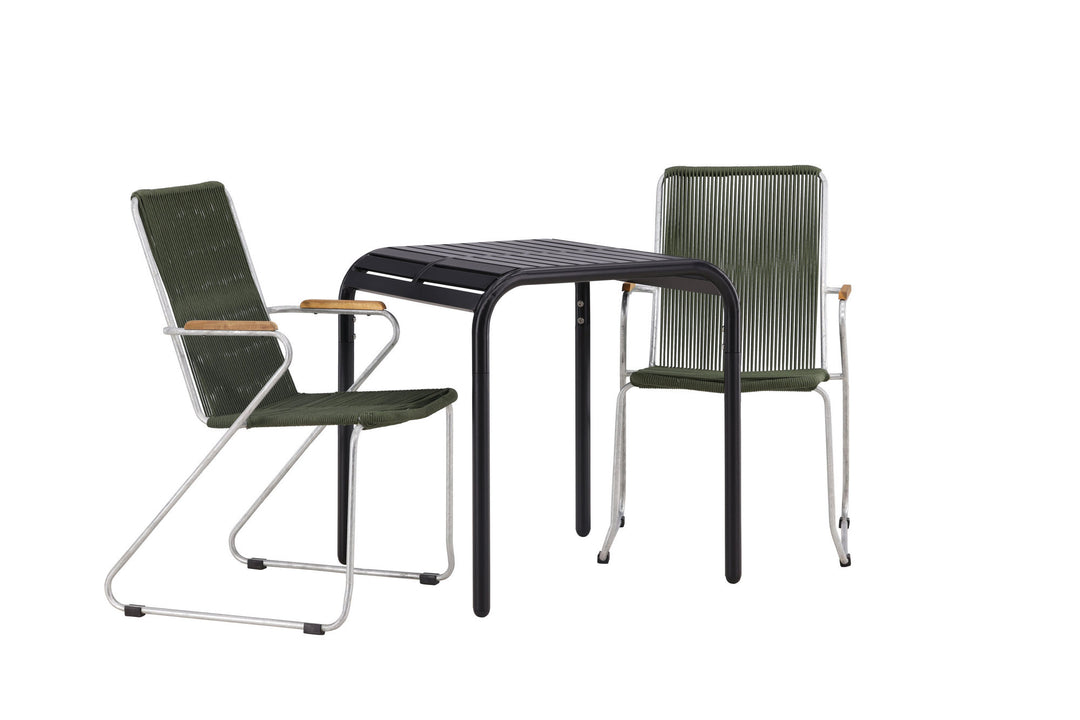 Venture Home Borneo Cafetable Aluminium - Black / Kvadrat 70*70* +Bois Diningchair Steel - Silver / Green Rope _2