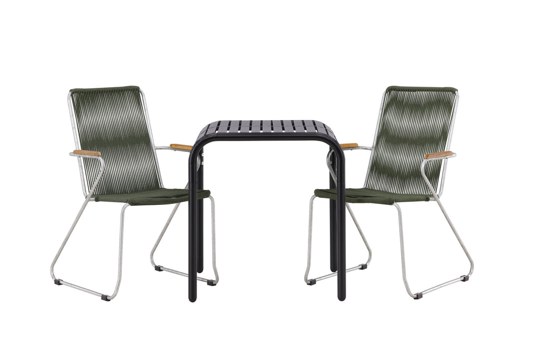 Venture Home Borneo Cafetable Aluminium - Black / Kvadrat 70*70* +Bois Diningchair Steel - Silver / Green Rope _2
