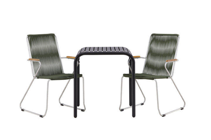 Venture Home Borneo Cafetable Aluminium - Black / Kvadrat 70*70* +Bois Diningchair Steel - Silver / Green Rope _2
