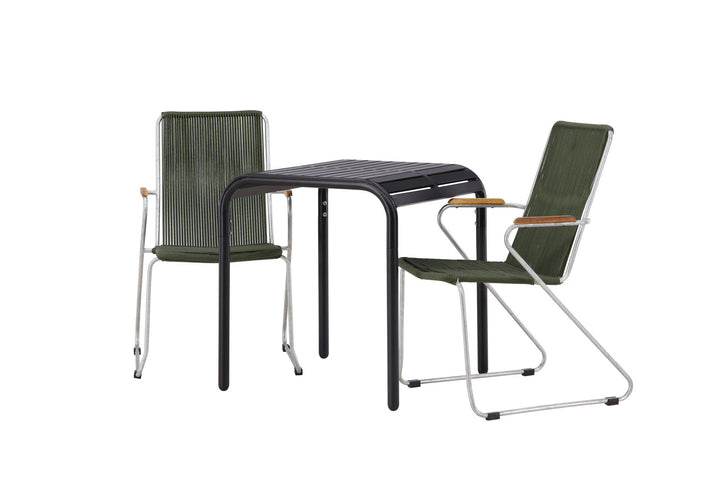 Venture Home Borneo Cafetable Aluminium - Black / Kvadrat 70*70* +Bois Diningchair Steel - Silver / Green Rope _2