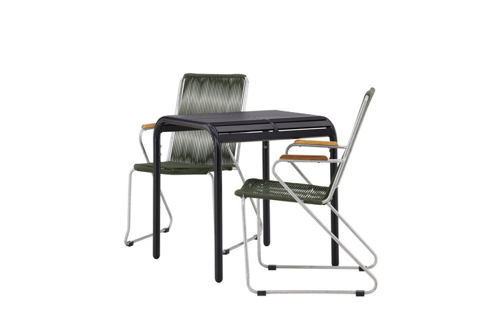 Venture Home Borneo Cafetable Aluminium - Black / Kvadrat 70*70* +Bois Diningchair Steel - Silver / Green Rope _2